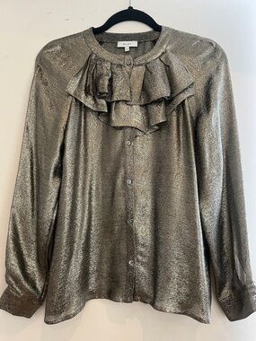 Reiss Metallic Ruffle-Front Blouse - Silver